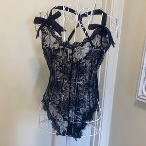 No Boundaries Black Lace Chemise Bodysuit with Bow Straps